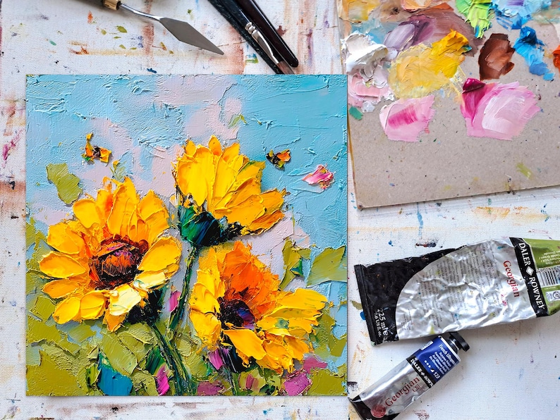 Sunflower Large Oil Painting Impasto Floral Wall Art Yellow Flowers ...
