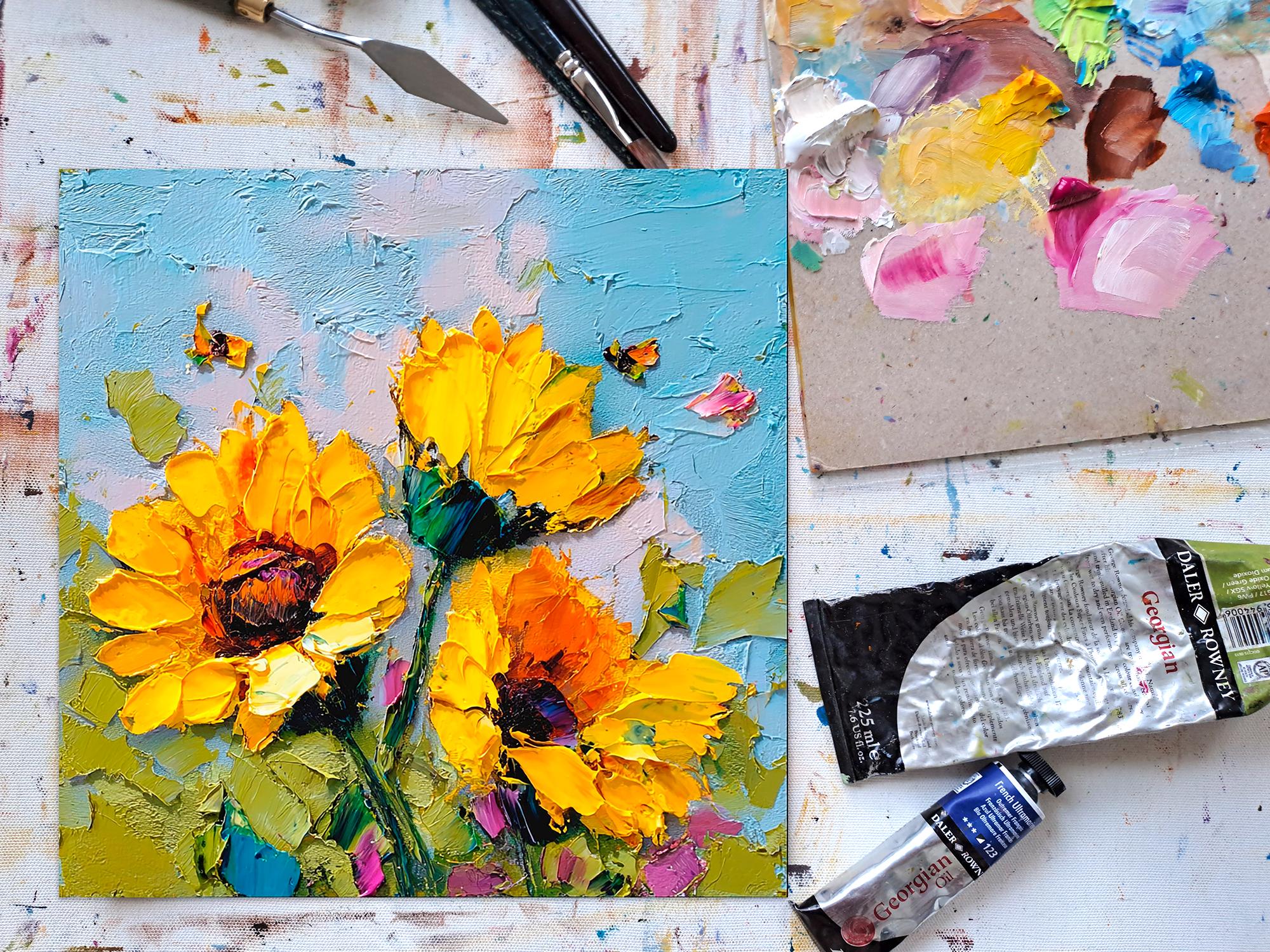 Sunflower Large Oil Painting Impasto Floral Wall Art Yellow Flowers ...