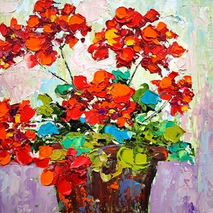 Geranium Painting Flowers Impasto Original Art Floral Oil Artwork