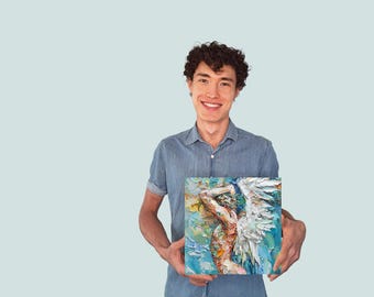 天使の男性の体のキャンバス上のインパスト絵画 ゲイキャンバスアート