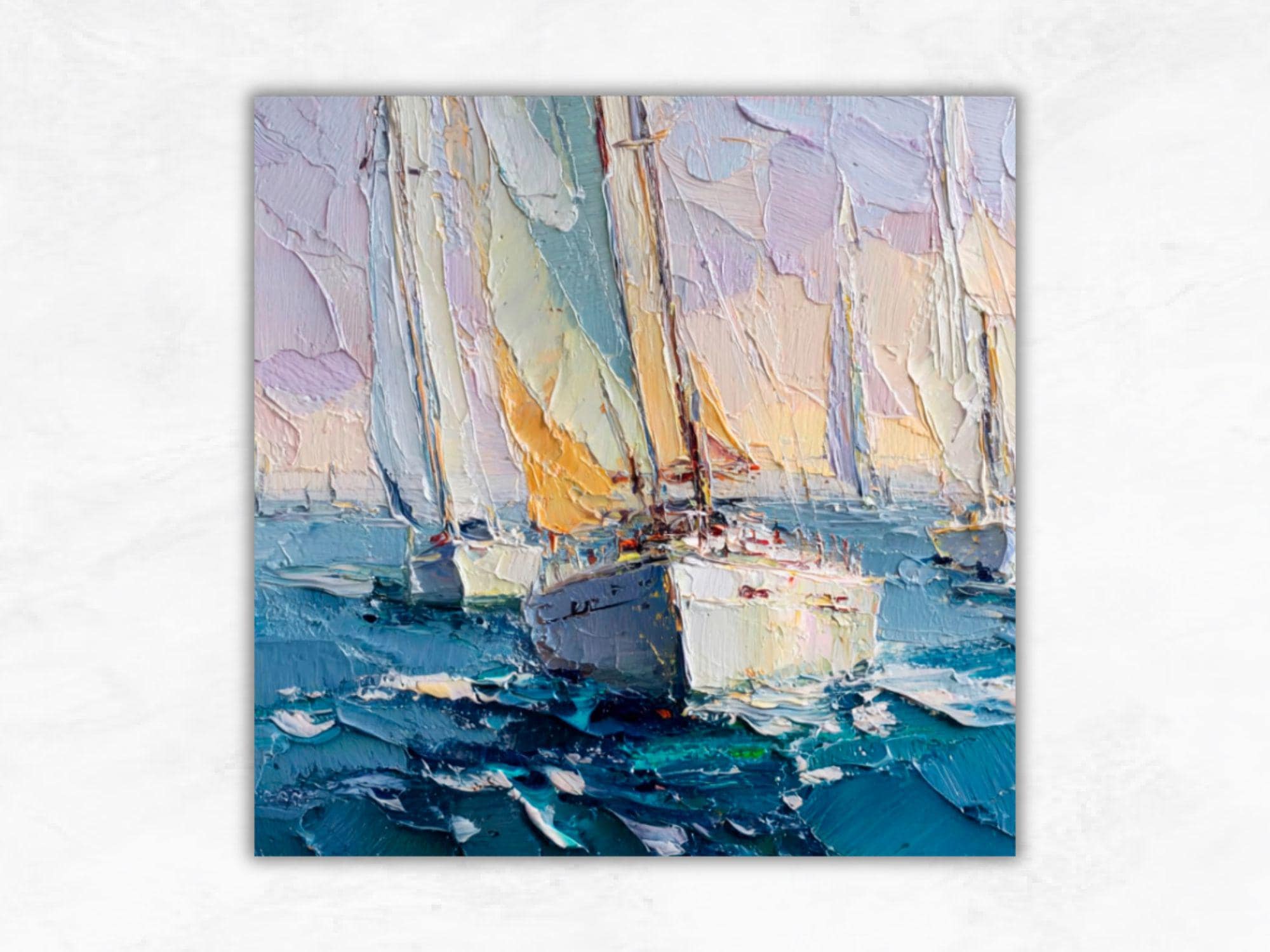 インパストヨット絵画：帆船レガッタ、海景油絵 - Etsy 日本