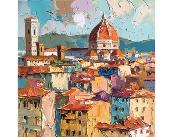 フィレンツェの油絵：トスカーナの都市景観、イタリアの風景（10 x 10