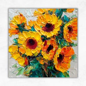 Sunflower Painting Impasto Oil Art Flowers Bouquet Wall Decor Vibrant Floral Canvas Botanical Artwork Christmas Gift by ArtSenya