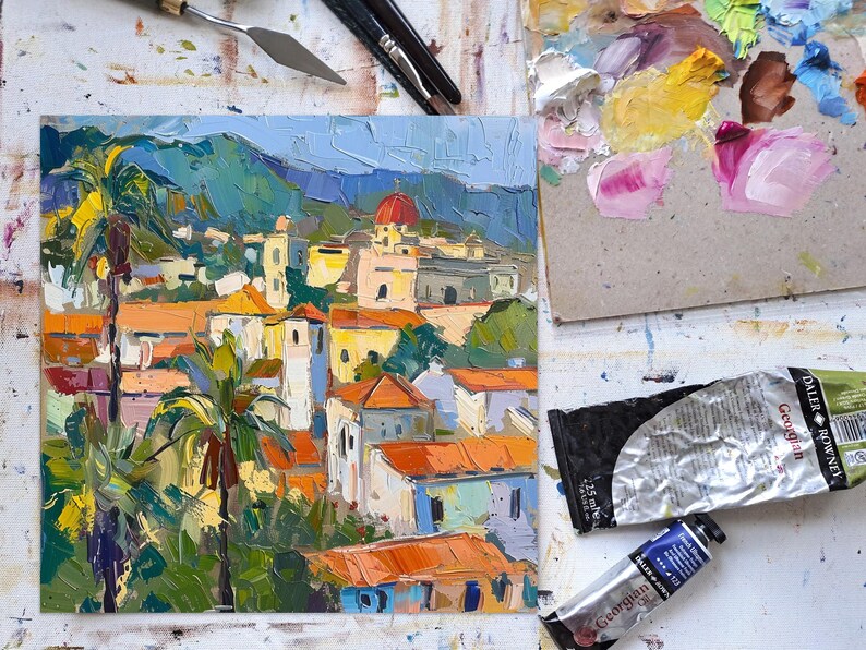 Santa Barbara Painting on Canvas California Cityscape Original Canvas