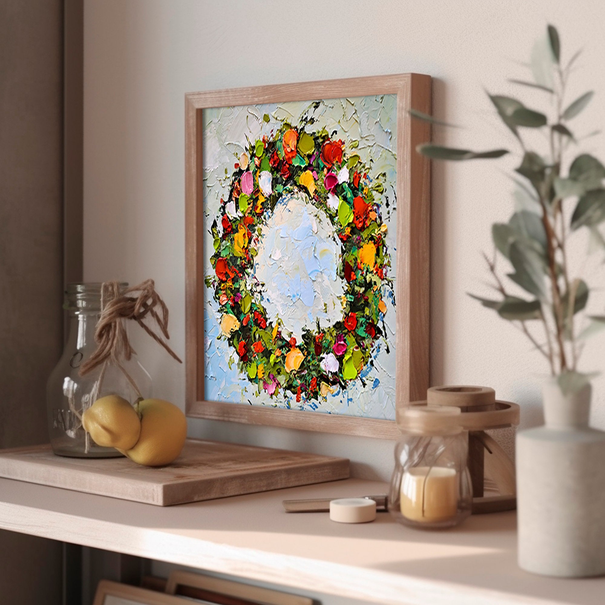 Christmas Wreath Painting Christmas Original Art Pine Branch