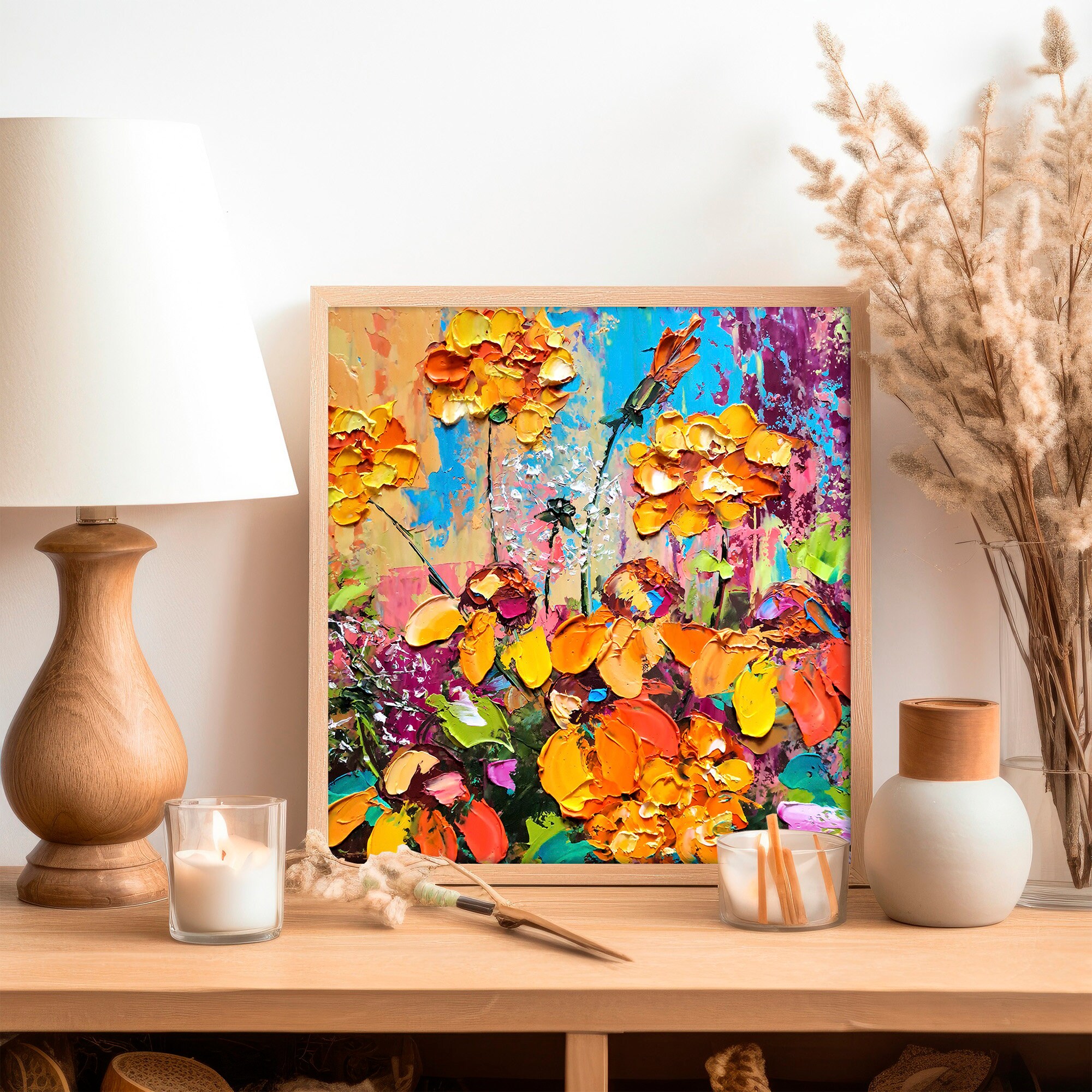 Dandelion Original Art Floral Impasto Oil Painting Rudbeckia Flowers ...