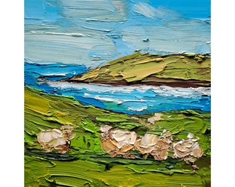 Irland Ölgemälde Schaf Original Kunst irische Landschaft Kunstwerk Lamm Wandkunst von ArtSenya