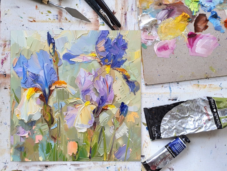 Iris Painting Meadow Flowers Original Impasto Art Floral Artwork ...