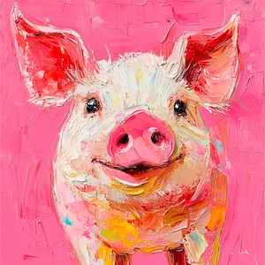 Pig Oil Painting: Impasto Farm Animal Art, 10x10 Canvas
