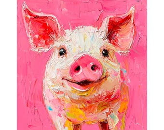 Pig Oil Painting: Impasto Farm Animal Art, 10x10 Canvas