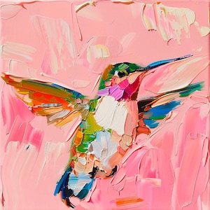 Hummingbird Oil Painting On Canvas Bird Framed Wall Art Decor Animals Artwork Gift by ArtSenya