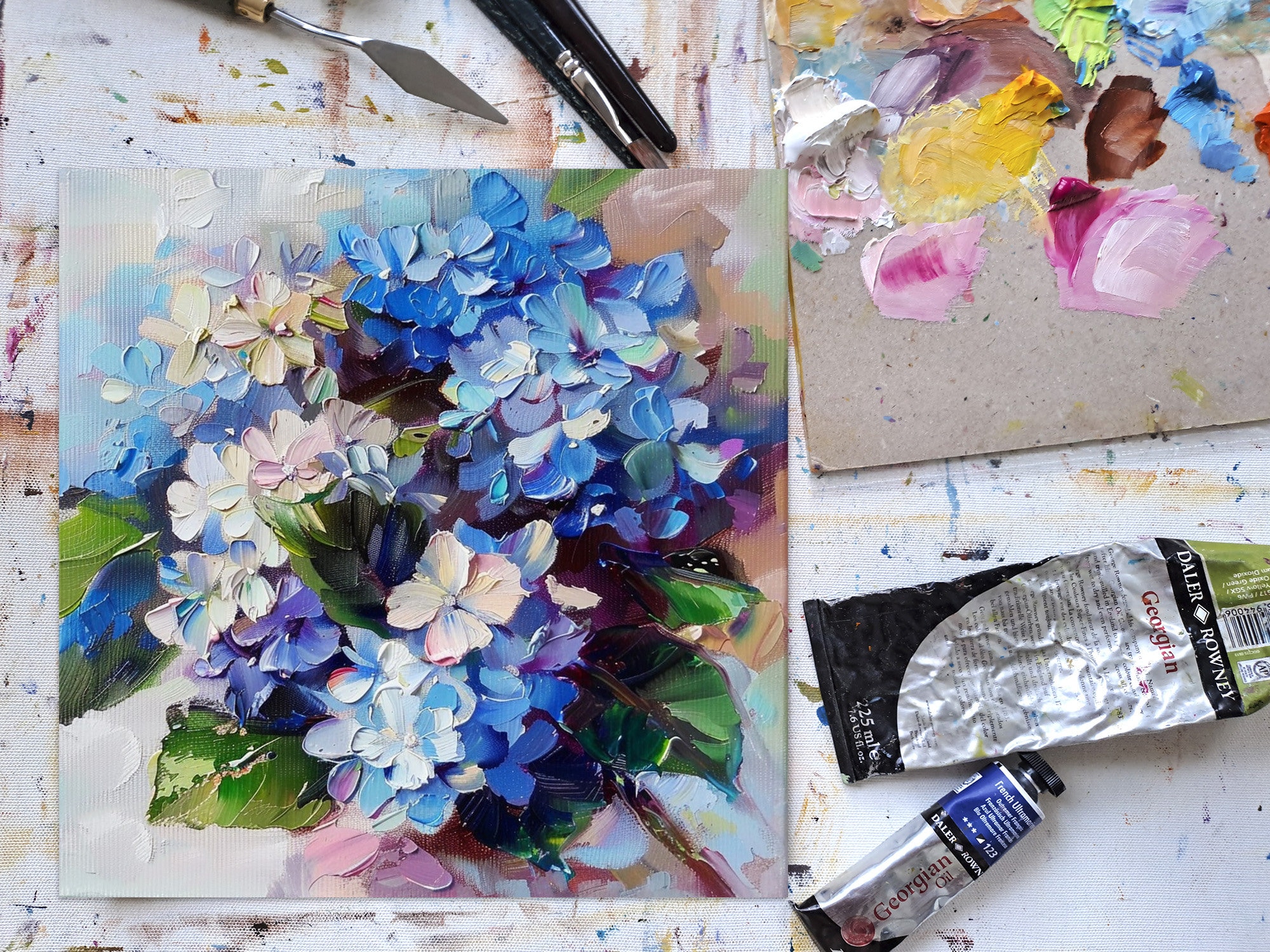 Hydrangea Oil Painting Floral Impasto Original Fine Art Meadow