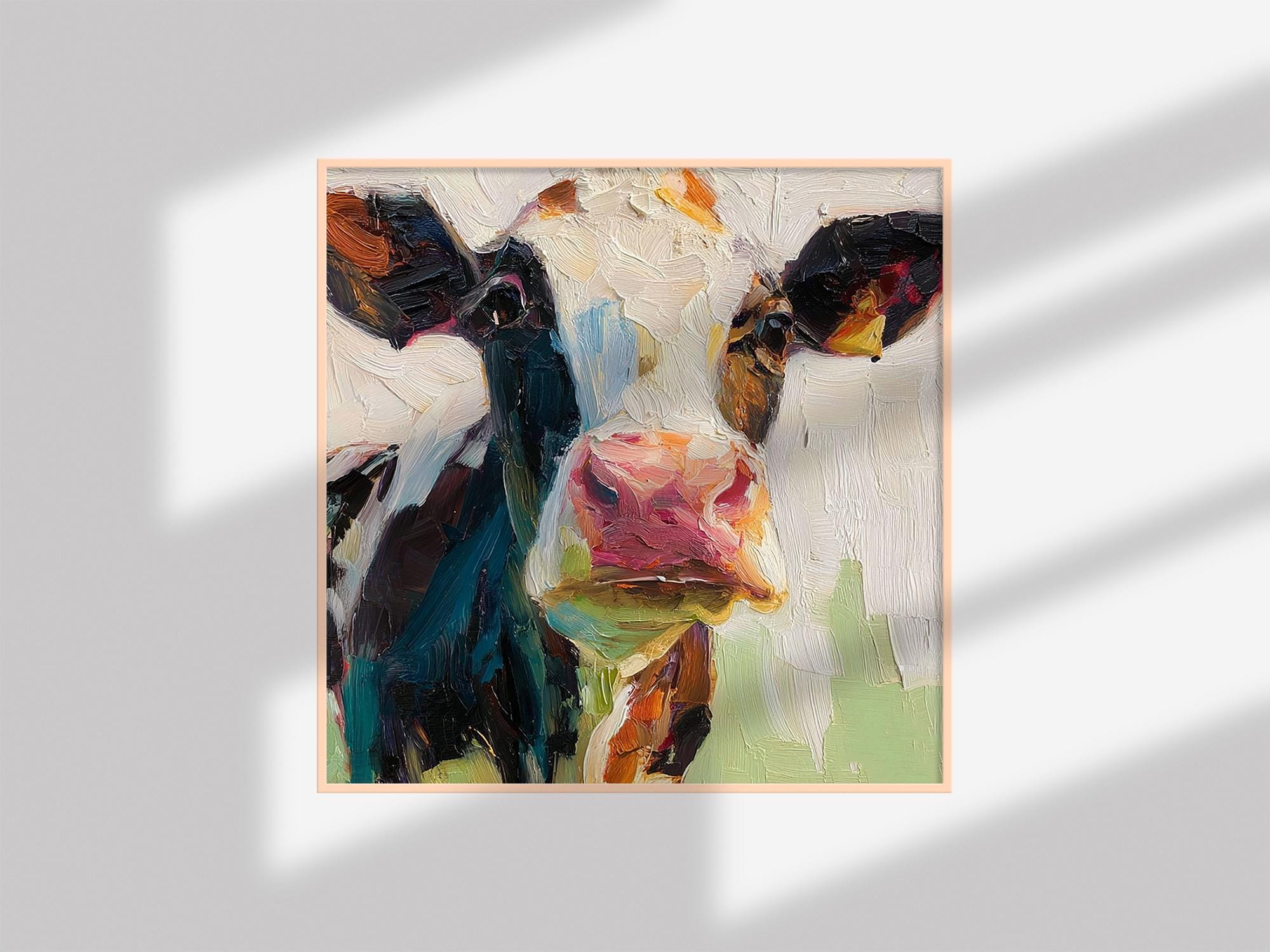 牛の絵：農場の動物の油絵、素朴な農家の装飾 - Etsy 日本