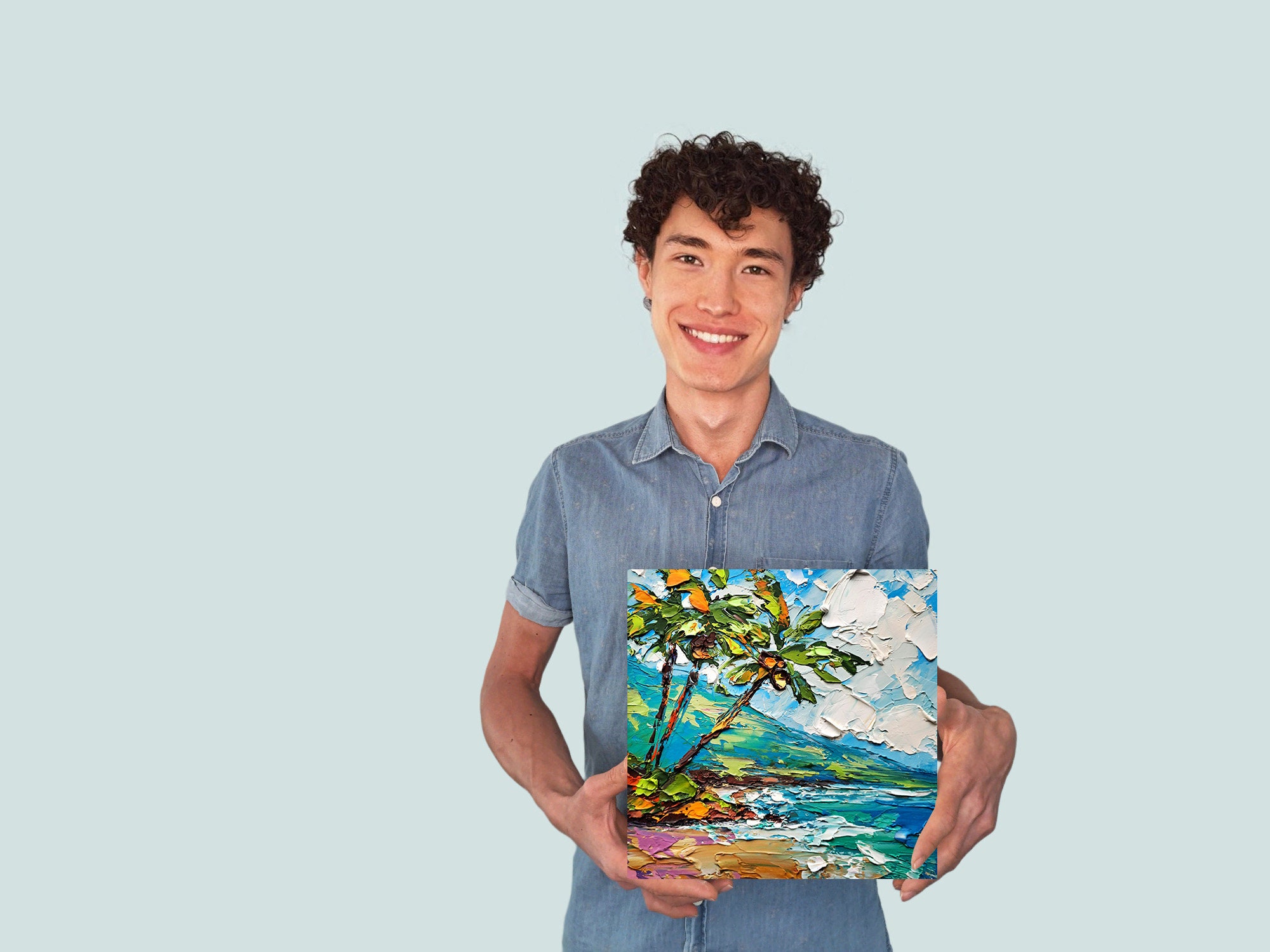 Hawaii Oil Painting Palm Trees Original Fine Art Seascape Impasto Oil ...