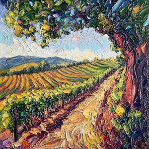 Napa Valley Vineyards Painting On Canvas Napa Landscape Impasto Wall Art California Wall Decor Textured Art by ArtSenya