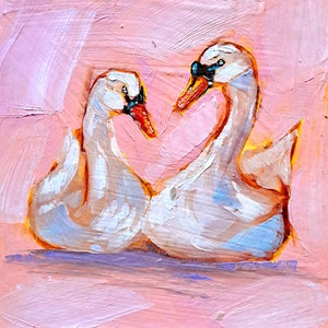 Swan Painting Bird Original Art Lover Animals Rustic Wall Art Spring Gifts for Her by ArtSenya