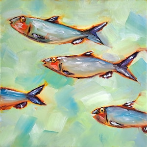Sardine Painting Fish Original Art Animal Oil Painting Underwater Artwork by ArtSenya