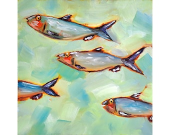 Sardine Painting Fish Original Art Animal Oil Painting Underwater Artwork