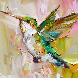 Hummingbird Painting Animal Original Art Birds Artwork Hummingbird Impasto Oil Wall Art Decor Personalized Gifts by ArtSenya image 1