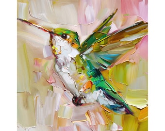 Hummingbird Painting Animal Original Art Birds Artwork Hummingbird Impasto Oil Wall Art Decor Personalized Gifts by ArtSenya