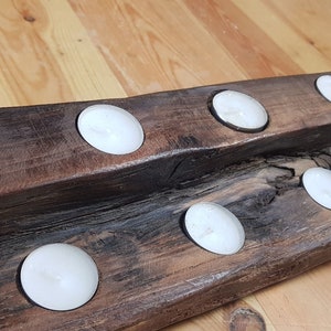 Rustic Handmade Tea  Light Candle Holder,  Live Edge Large Oak Home Decoration from Reclaimed Vintage Wood,