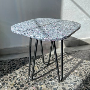 Custom Handmade Bedside Tabletop from Recycled Plastic Small Square Marble Terrazzo Style Night Stand Aesthetic & Sustainable Coffee Top image 1