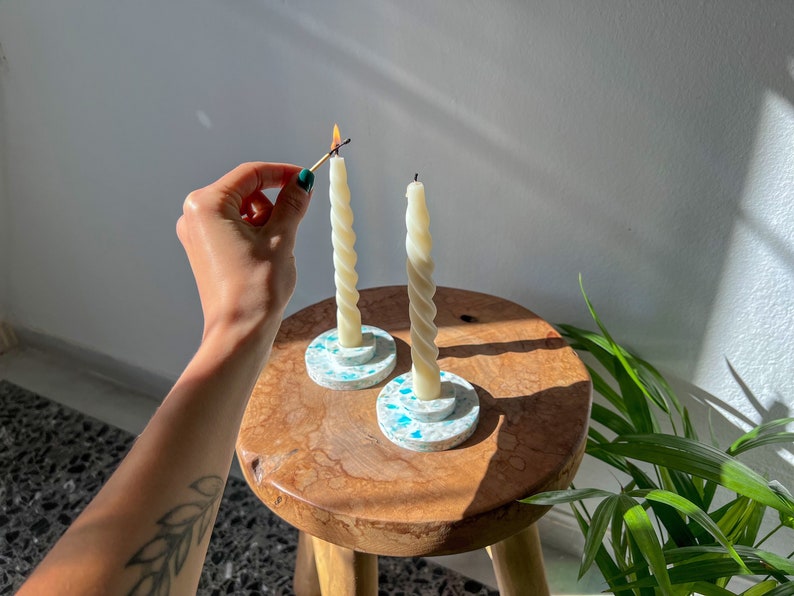 Candle Holder Made from Recycled Plastic Handmade Eco Candlestick Sustainable Aesthetic Taper for Home Decor & Universal Gift image 1