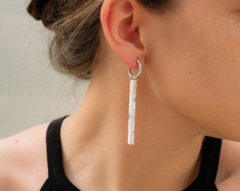 Long Rectangle Earrings from Recycled Plastic | Minimal, Lightweight, Colourful and Sustainable | Medical Grade Sterling Silver & Gold Hoops