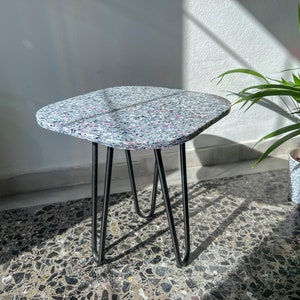 Custom Handmade Bedside Tabletop from Recycled Plastic Small Square Marble Terrazzo Style Night Stand Aesthetic & Sustainable Coffee Top image 6