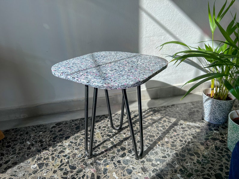 Custom Handmade Bedside Tabletop from Recycled Plastic Small Square Marble Terrazzo Style Night Stand Aesthetic & Sustainable Coffee Top image 6