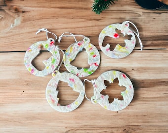 Recycled Plastic Nested Christmas Tree Ornaments Set of 5 | Handmade, Unique and Eco-Friendly Holiday Flat Baubles and Decorations