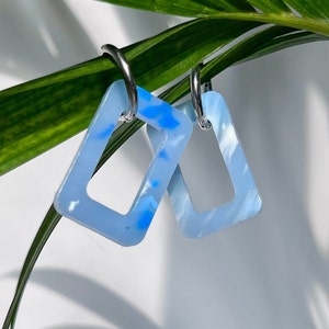 Handmade Earrings from Recycled Plastic Rectangle Shape Minimal, Colourful and Sustainable Medical Grade Sterling Silver & Gold Hoops image 3