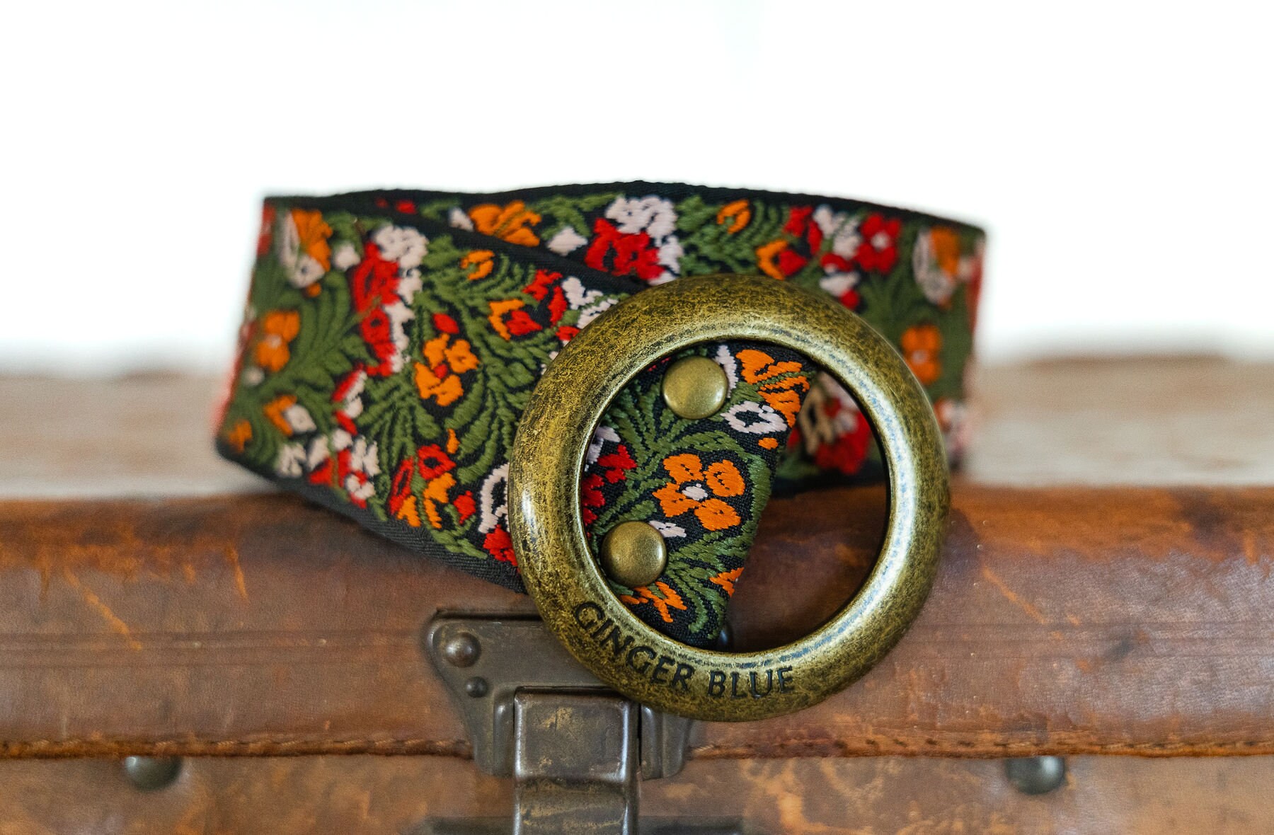 Beaded Floral Jacquard belt - Black, Gold, Red Western Wear Accessories – tagged  main image 2
