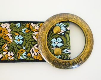 Blue Floral Fabric Belt: Vintage Meadow Blooms, Adjustable D  display picture 1