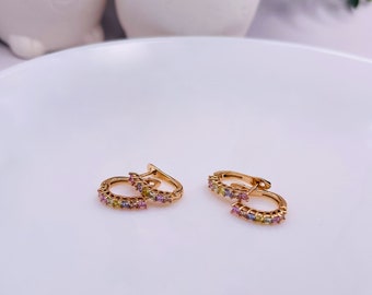 Light Rainbow Earrings ⁑ English Lock Earrings In Gold  ⁑ Statement Earrings ⁑ Hoop Earrings ⁑  Gold Earrings ⁑