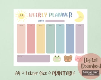 Printable Weekly Planner, Printable Monthly Planner, Printable Calendar, Homeschool Planner, Kids Planner, Kids Calendar,Cute Planner,Kawaii