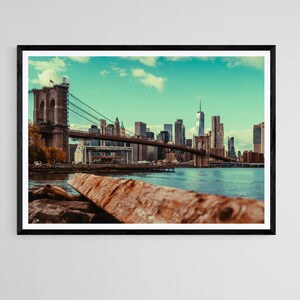 Brooklyn Bridge & Manhattan Skyline, New York City | Wall Art Print New York Architecture Cyberpunk Urban Wall Art Poster