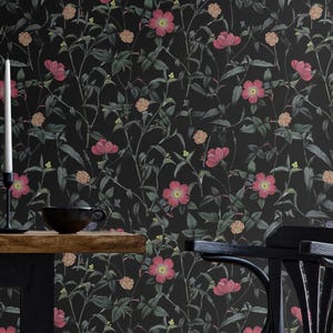 Dark Whimsy Botanical Wallpaper | Vintage Wildflower Bedroom Bathroom | Peel and Stick or Prepasted | Cottagegoth Floral Wallpaper