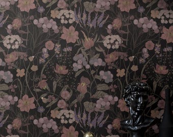 Moody Botanical Wallpaper | Dark Burdgundy Floral Bedroom Bathroom | Removable Peel and Stick, Prepasted | Whimsigoth Wildflower Maximalist