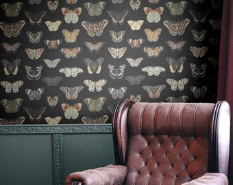 Black Butterfly Wallpaper Moody Dark Academia Bedroom Bathroom | Removable, Peel and Stick, Prepasted | Vintage Goth Cottagecore Butterflies