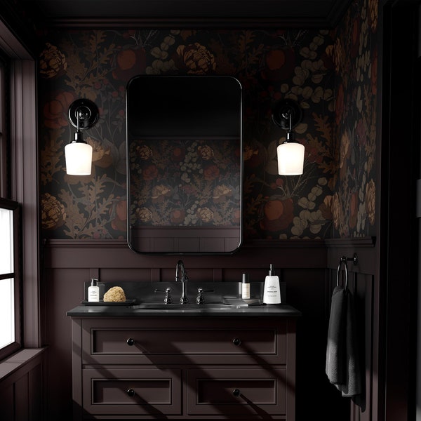 Dark Moody Botanical Wallpaper | Earthy Floral Maximalist Bedroom Bathroom | Removable Peel and Stick Prepasted Muted Wildflower Wallpaper