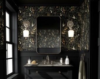 Dark Cottagecore Wallpaper | Black Forest Maximalist Bedroom Bathroom | Peel and Stick, Prepasted, Moody Farmhouse Woodland Wallpaper