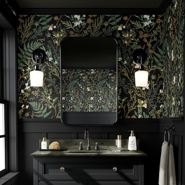 Moody Botanical Wallpaper Dark Academia Bedroom Bathroom Removable ...