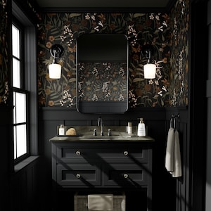 Carta da parati botanica Moody Muted / Camera da letto e bagno floreale vintage / Carta da parati staccabile e preincollata / Dark Academia Wildflower Maximalist