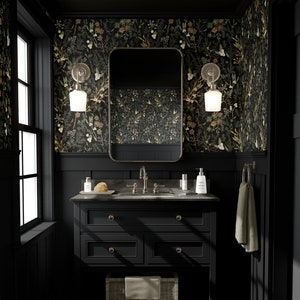 Dark Cottagecore Wallpaper | Black Forest Maximalist Bedroom Bathroom | Peel and Stick, Prepasted, Moody Farmhouse Woodland Wallpaper