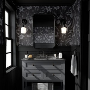 Carta da parati floreale Moody / Camera da letto bagno botanica nera / Carta da parati rimovibile Peel and Stick Preincollata con foglie di fiori selvatici scuri Maximalist