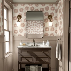 Carta da parati retrò con margherite / Estetica floreale anni '60 e '70 per camera da letto e bagno / Rimovibile, staccabile, preincollata / Decorazione beige botanica boho funky