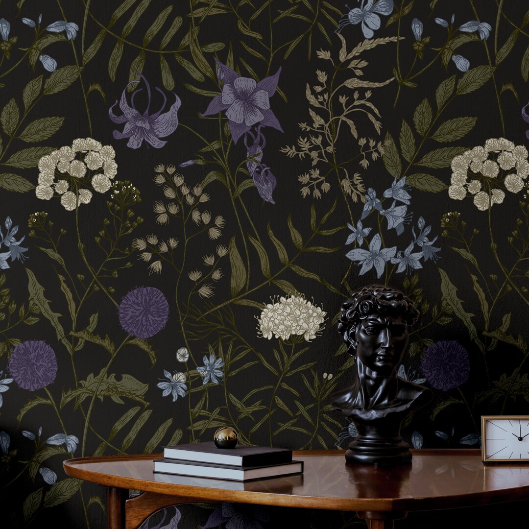 Dark Floral Wallpaper Moody Cottagecore Maximalist Bedroom Bathroom ...