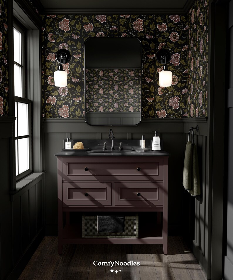 Buy Dark Vintage Floral Wallpaper Black Victorian Country Bathroom