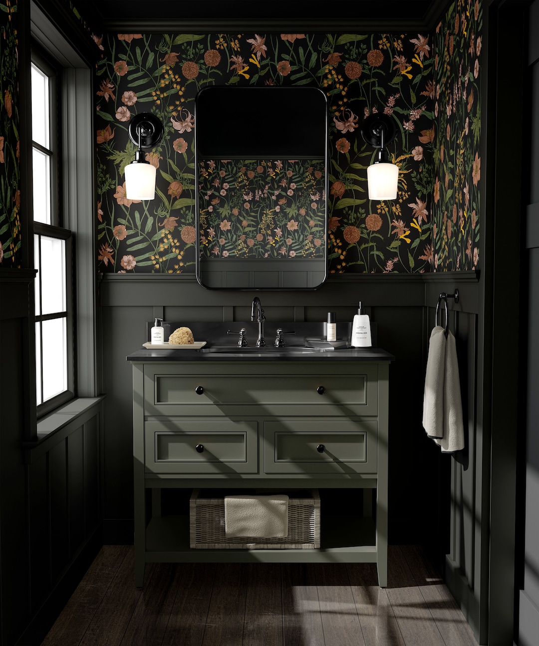 Dark Floral Wallpaper Moody Vintage Botanical Bedroom Bathroom